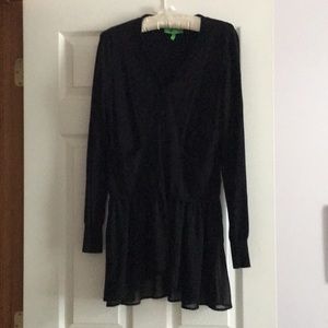 Black long sweater with chiffon bottom and pockets
